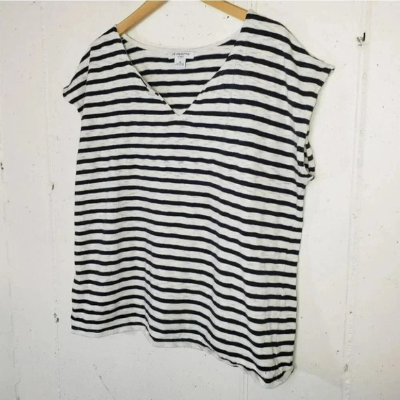 Liz Claiborne 1X Plus-size short sleeve blue/white nautical top - Picture 3 of 4